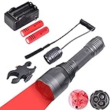 WINDFIRE S10 Predator Varmint Light Kit, 300 Yards 650 Lumen 3 Cree Red LED Long Range Hunting Gear Tactical Flashlight with Scope Mount, Pressure Switch, Spare Rechargeable Battery and Charger